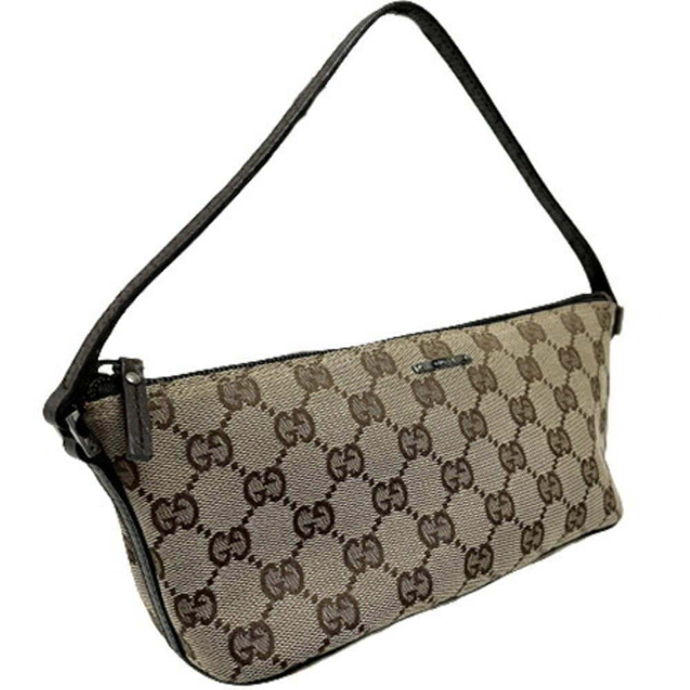 Gucci Accessory Clutch Handbag GG Canvas Leather Cowhide Case Beige Brown